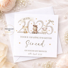 Load image into Gallery viewer, Farm Animals Baby Shower Card, Personalised 2026 Due Date
