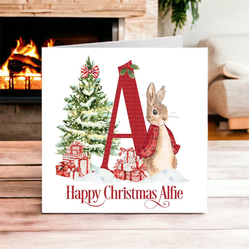 Flopsy Red Bunny- Christmas Card