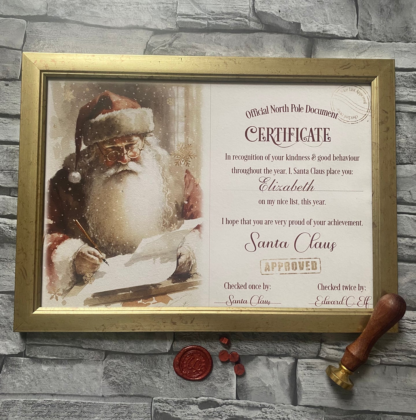 Nostalgic Santa Certificate IN GOLD FRAME