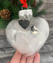 Load image into Gallery viewer, Rememberance  Heart bauble with feathers and charm
