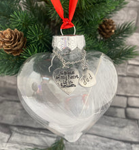 Load image into Gallery viewer, Rememberance  Heart bauble with feathers and charm
