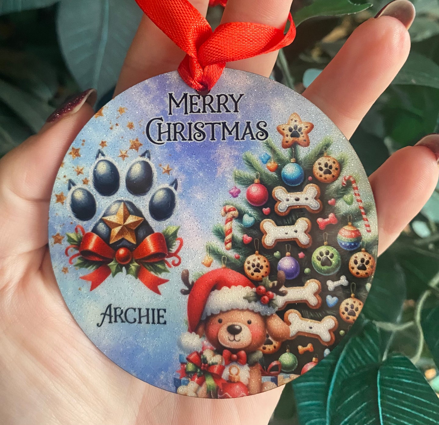 Pet Christmas hanging decoration with paw print