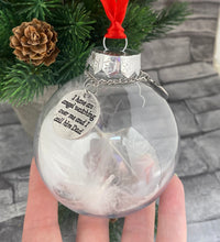 Load image into Gallery viewer, Rememberance bauble with feathers and 2 charms DAD
