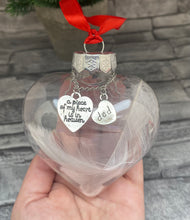 Load image into Gallery viewer, Rememberance  Heart bauble with feathers and charm
