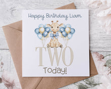 Load image into Gallery viewer, Baby Giraffe  Birthday Card- Age 1-3 BLUE
