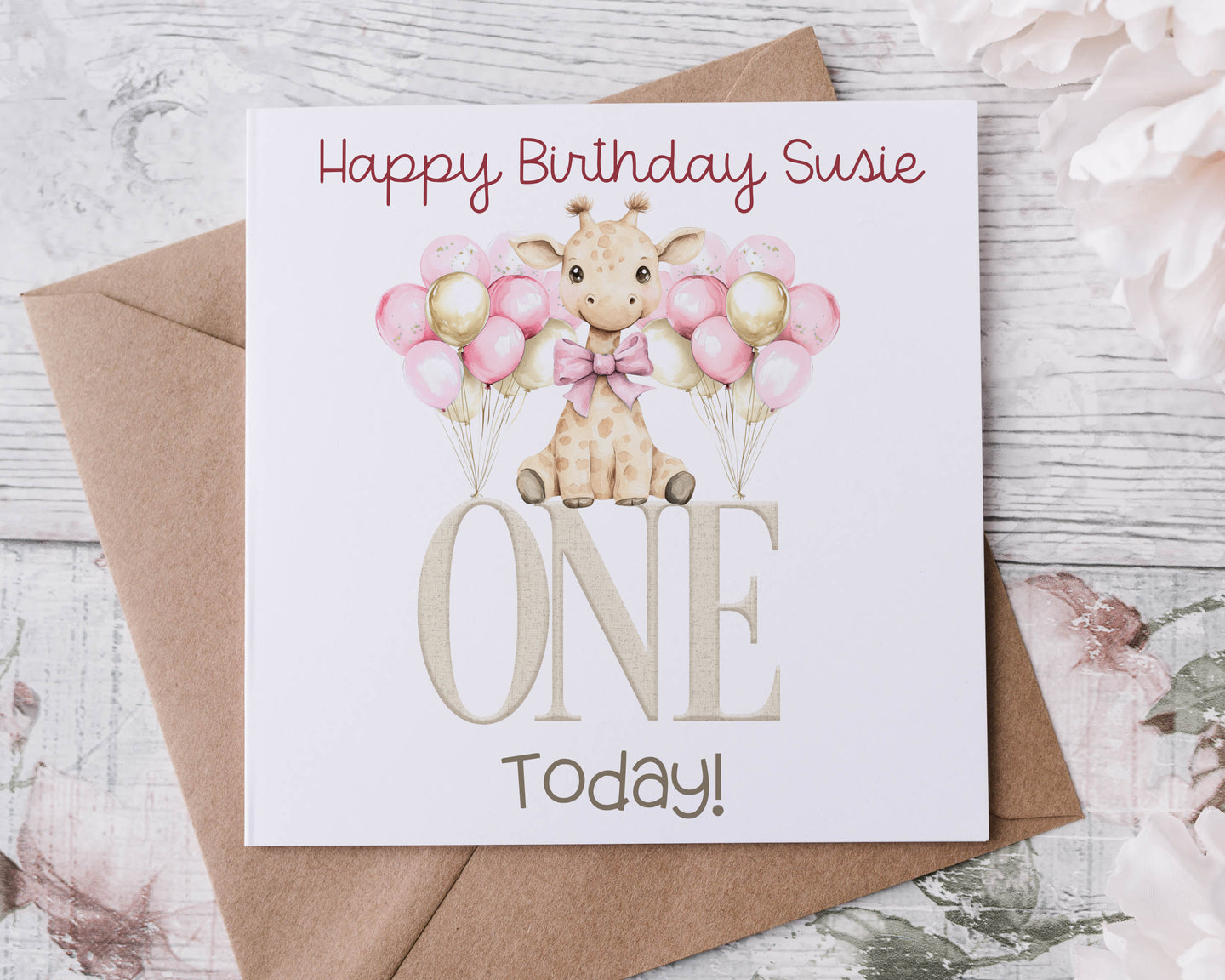 Baby Giraffe  Birthday Card- Age 1-3 PINK