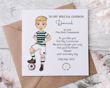 Load image into Gallery viewer, Communion Figure Personalised Card - SOCCER GREEN
