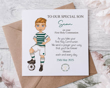 Load image into Gallery viewer, Communion Figure Personalised Card - SOCCER GREEN
