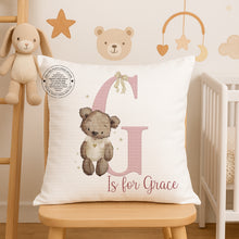 Load image into Gallery viewer, Personalised Nursery Cushion – Teddy Bear Initial
