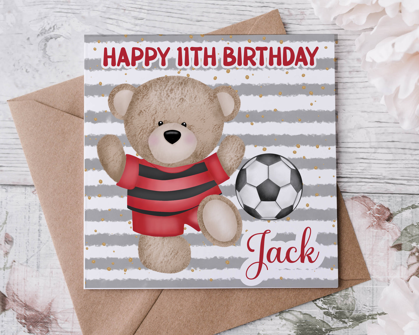 Red Football Teddy Birthday Card
