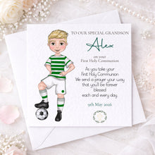 Load image into Gallery viewer, Communion Figure Personalised Card - SOCCER GREEN
