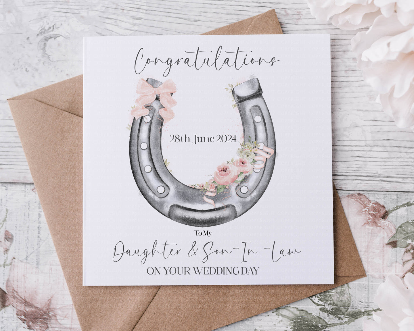 Horseshoe Wedding Greeting Card  - Blush