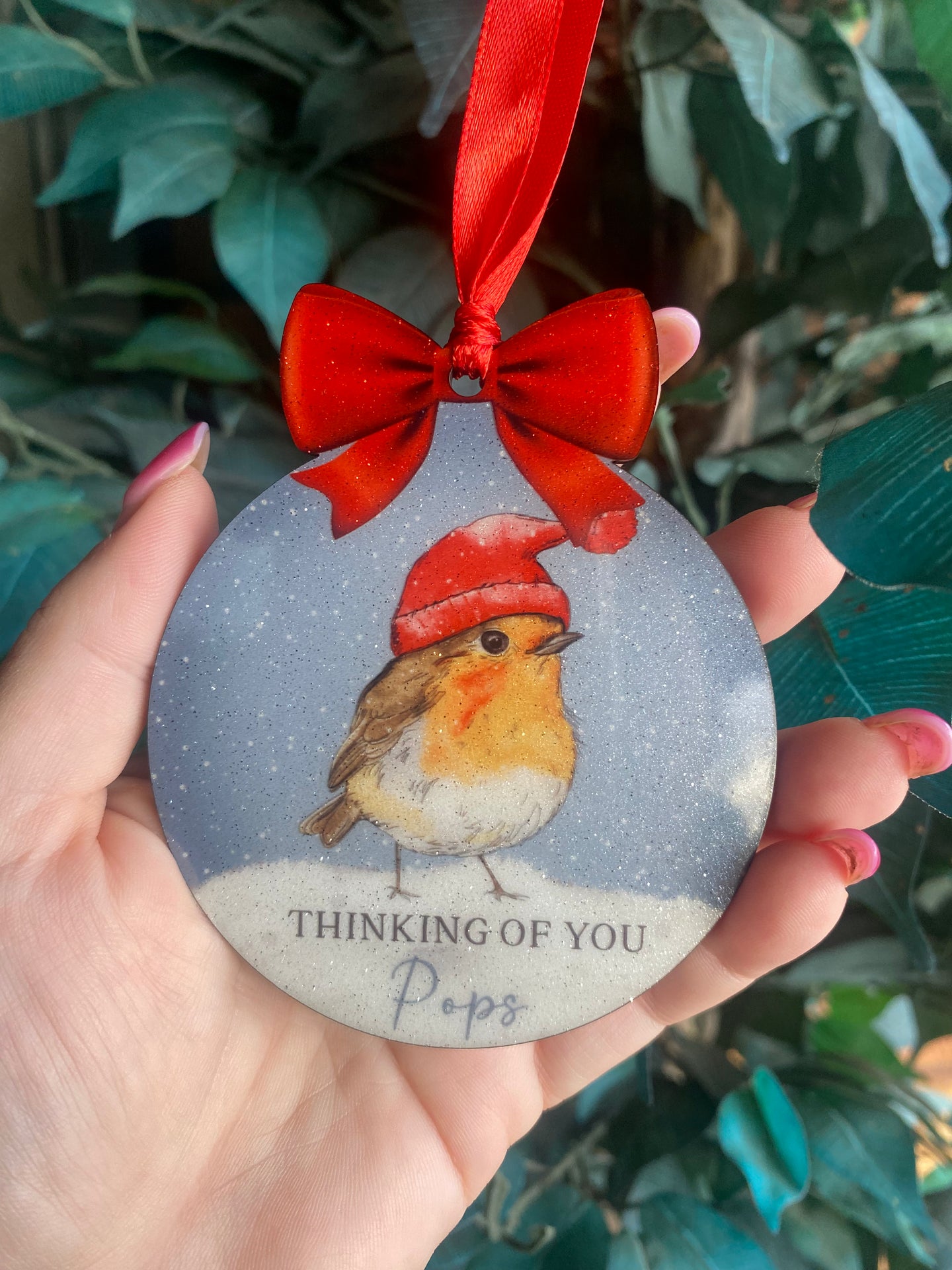 Remembering you at Christmas Robin hanging decoration