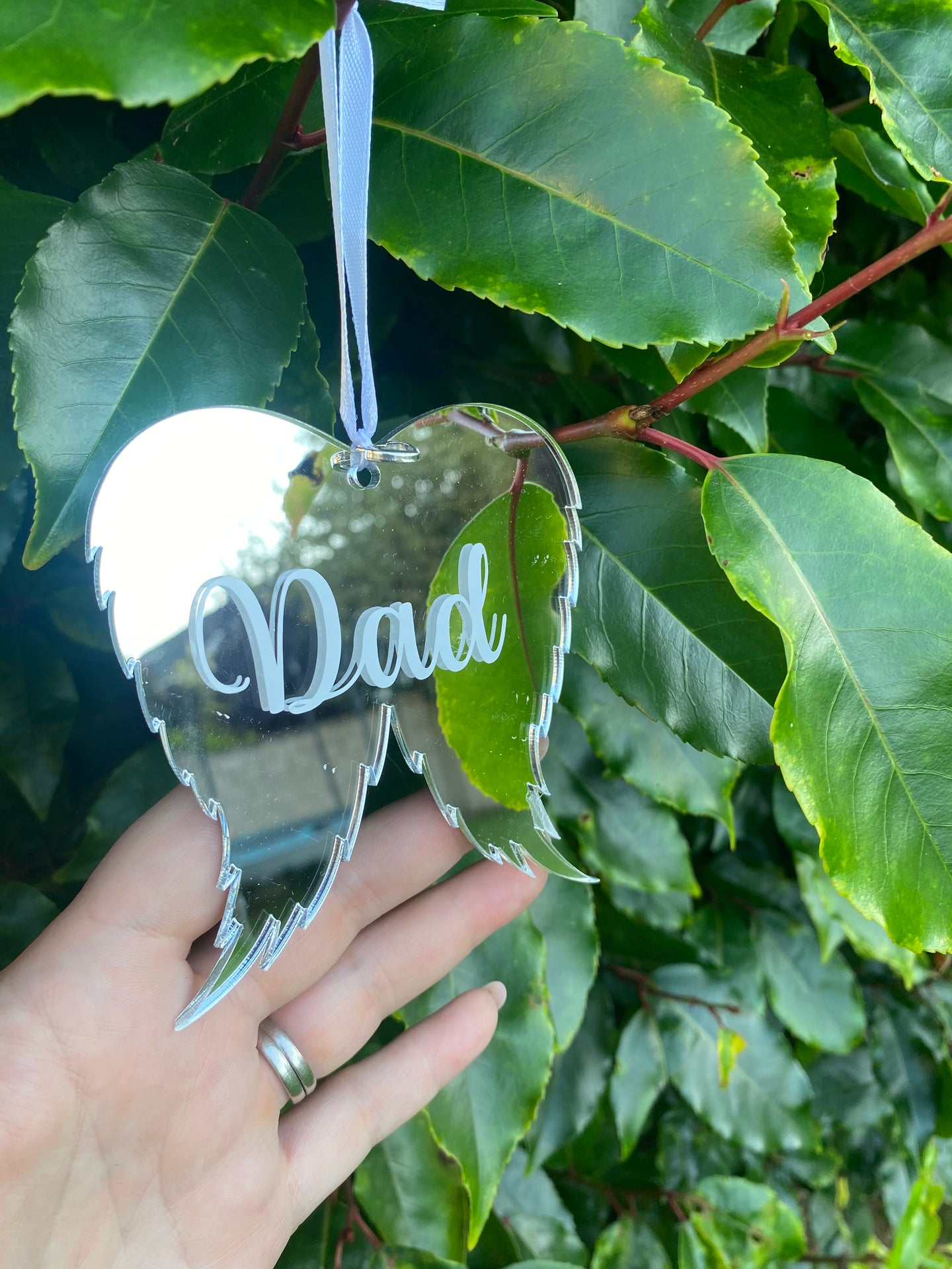 Silver Mirror Wings Hanging Memorial Decoration