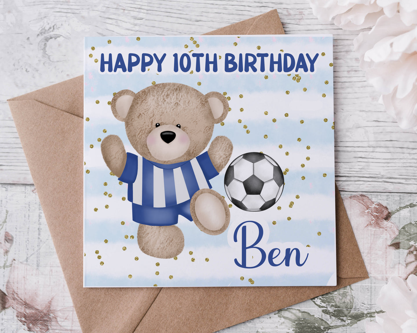 Blue Football Teddy Birthday Card