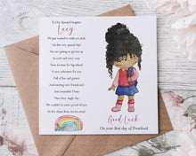 Load image into Gallery viewer, First day at school/preschool/montessori card  - Girl Character
