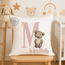 Load image into Gallery viewer, Personalised Nursery Cushion – Teddy Bear Initial
