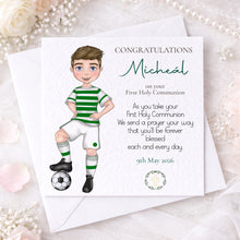 Load image into Gallery viewer, Communion Boy Personalised Card - SOCCER GREEN
