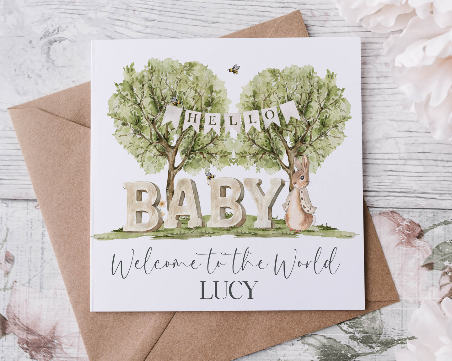 Neutral new baby bunny card