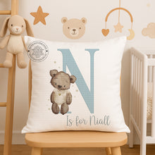 Load image into Gallery viewer, Personalised Nursery Cushion – Teddy Bear Initial
