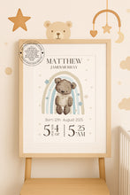 Load image into Gallery viewer, Baby Bear Birth Announcement Print
