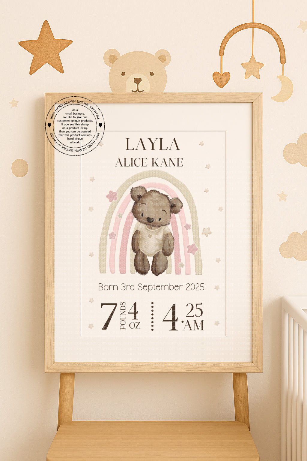 Baby Bear Birth Announcement Print