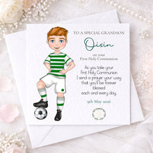 Load image into Gallery viewer, Communion Boy Personalised Card - SOCCER GREEN

