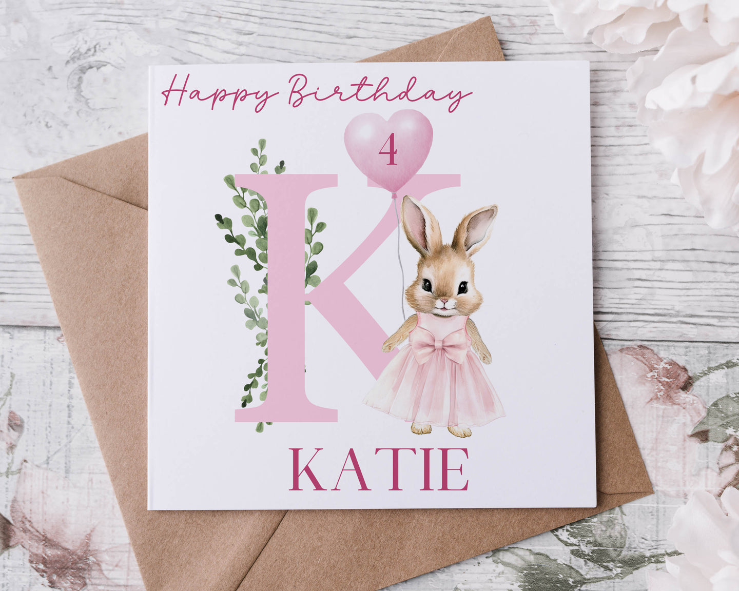 Pink Flopsy bunny birthday card