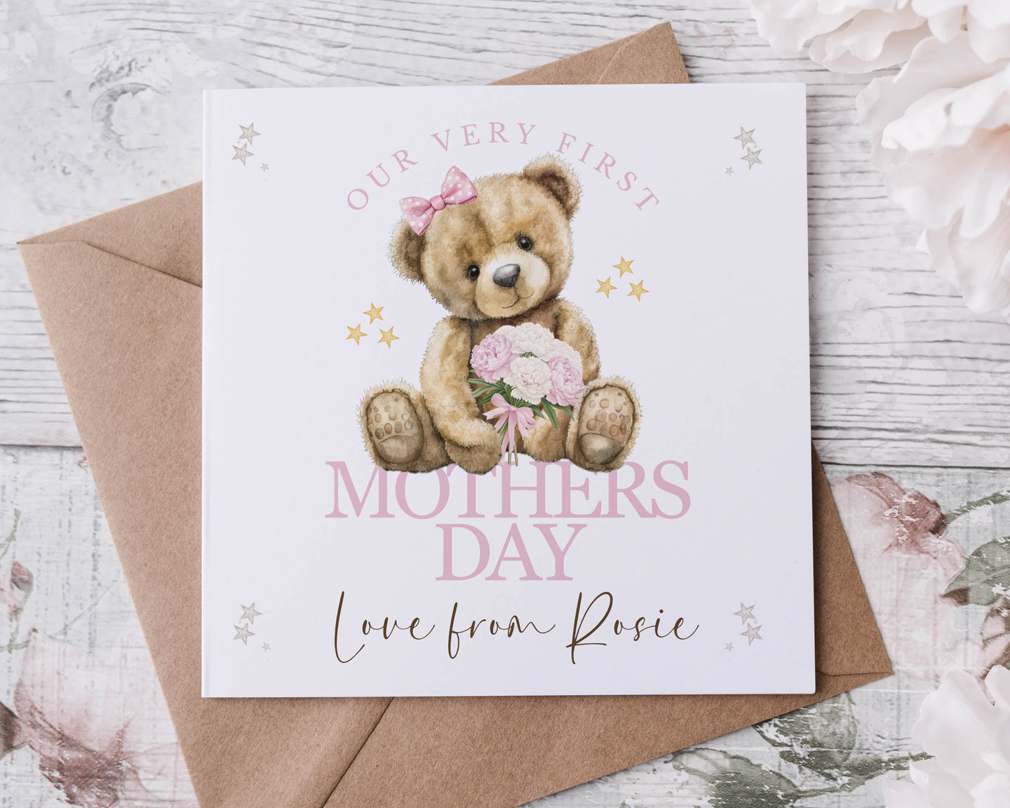 Mothers Day Card - teddy bear PINK
