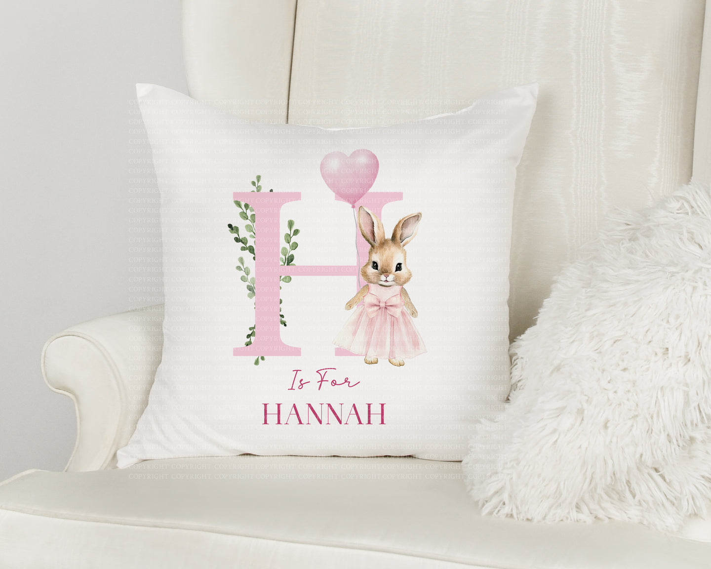 Pink Bunny Initial Cushion