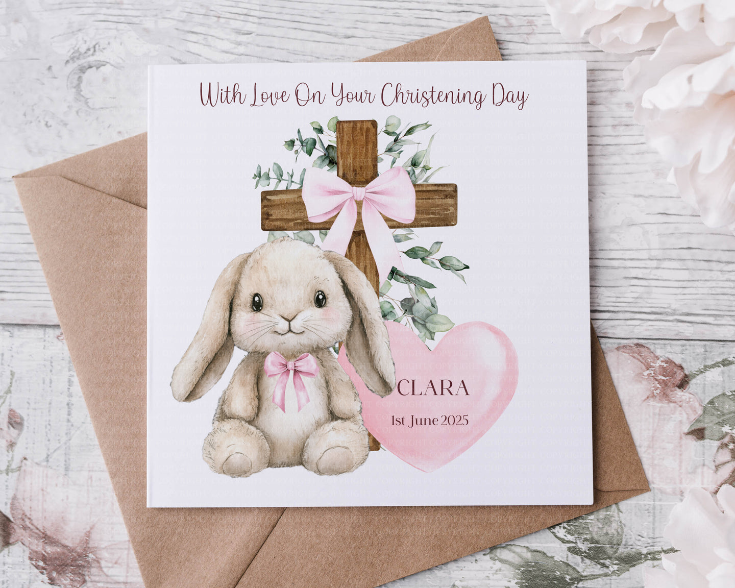 Christening Card - Bunny Cross