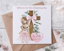 Load image into Gallery viewer, Christening Card - Flopsy Bunny Cross Pink
