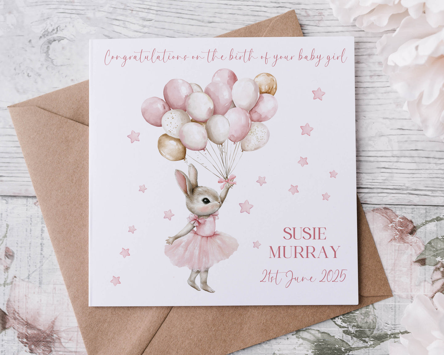 Baby Bunny & Balloons Card