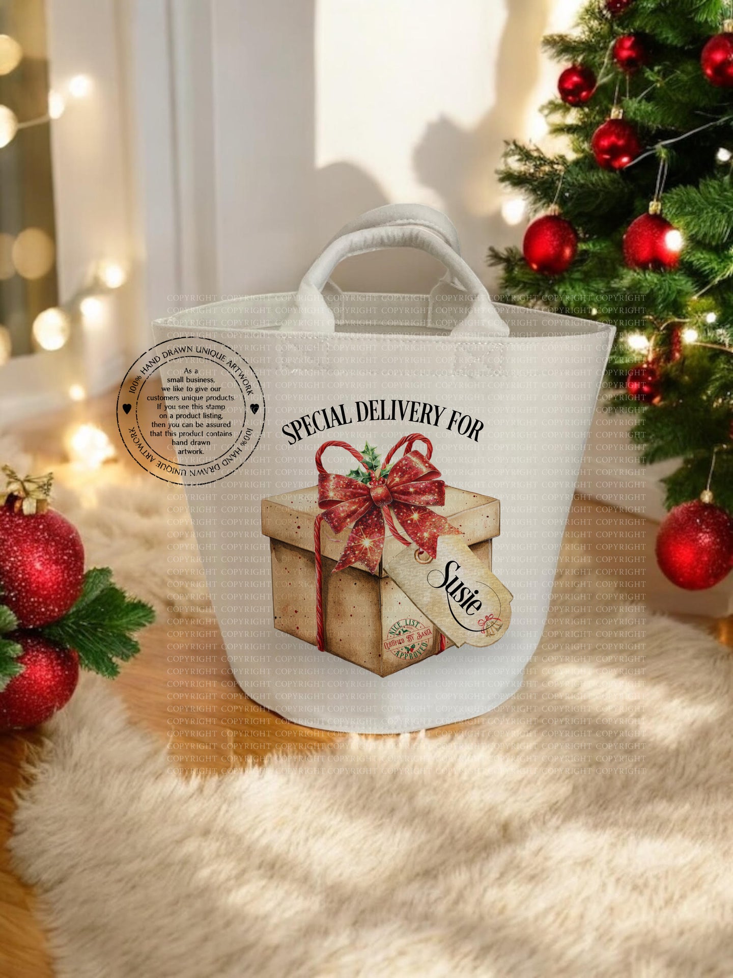 Christmas Felt Trug - Gold Present