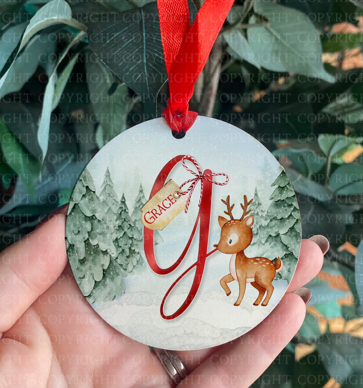 Reindeer Initial Hanging Christmas Decoration