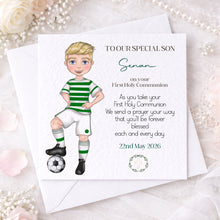 Load image into Gallery viewer, Communion Figure Personalised Card - SOCCER GREEN
