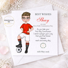 Load image into Gallery viewer, Communion Figure Personalised Card - SOCCER RED
