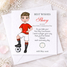 Load image into Gallery viewer, Communion Figure Personalised Card - SOCCER RED

