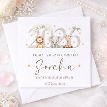 Load image into Gallery viewer, Safari Animals Baby Shower Card, Personalised 2026 Due Date
