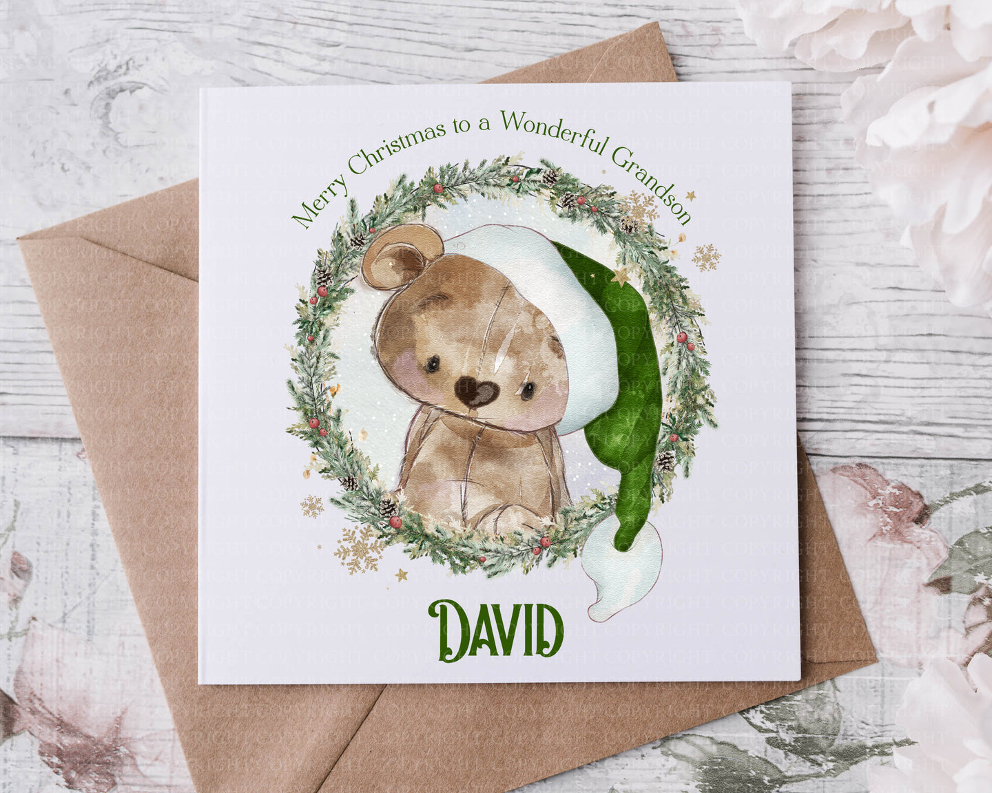 Teddy Bear Wreath Christmas Card