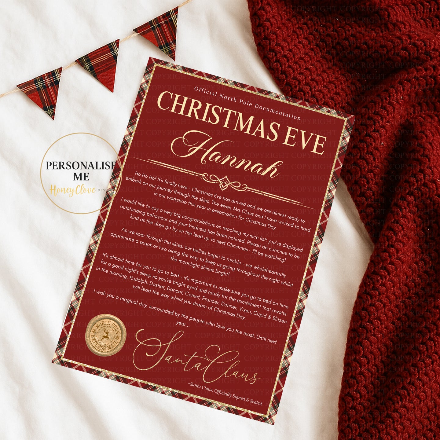 Christmas Eve  Personalised Christmas Letter  (Tartan)