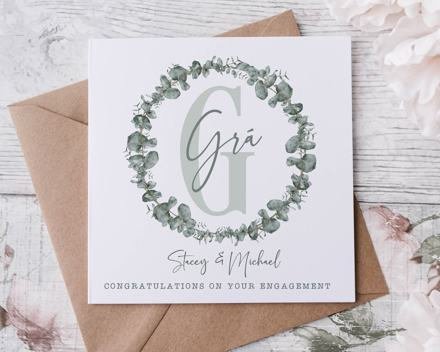 Engagement card - Green Wreath Irish