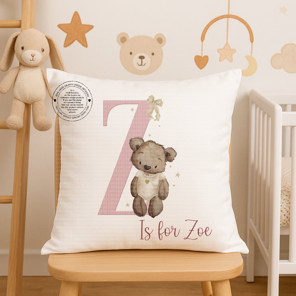 Personalised Nursery Cushion – Teddy Bear Initial