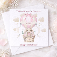 Load image into Gallery viewer, Pink Hot Air Bunny Balloon Birthday Card
