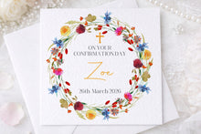 Load image into Gallery viewer, Colourful Flower Wreath  Communion/Confirmation Greeting Card
