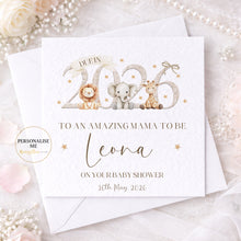 Load image into Gallery viewer, Safari Animals Baby Shower Card, Personalised 2026 Due Date
