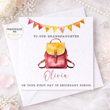 Load image into Gallery viewer, First day at school card  - pink backpack
