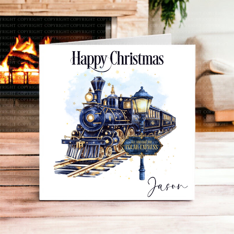 Polar Express Card - Navy or Pink- Christmas Card