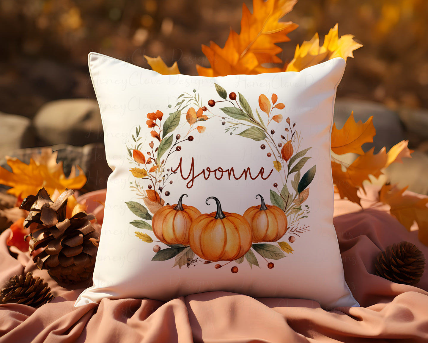 Autumn Pumpkin Wreath Cushion