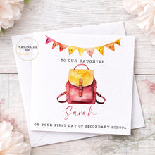 Load image into Gallery viewer, First day at school card  - pink backpack
